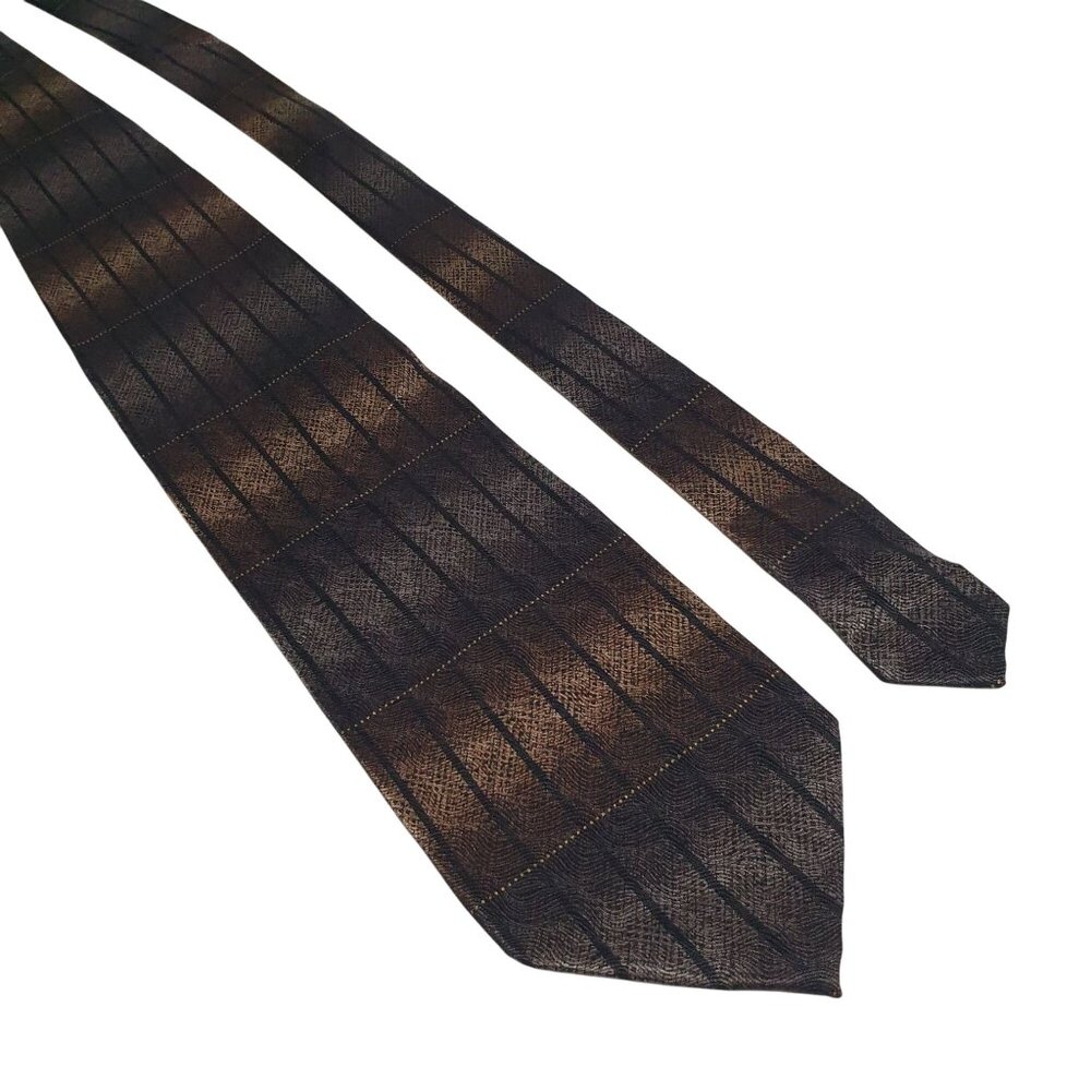 Di Mosgio Hand Made Silk Tie Striped Pattern Brown Black Diagonal Design Gift